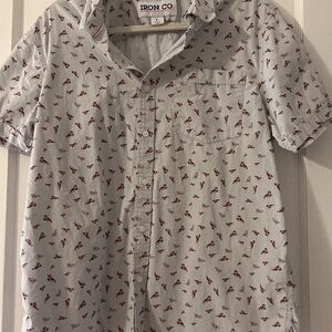 Lobster Beach Button Down Shirt - White with Red Print